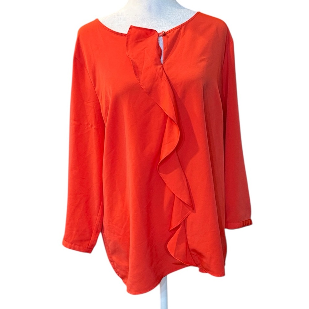 Outfitters by Lands’ End Coral Ruffle Front‎ Blouse Long Sleeve Size 16